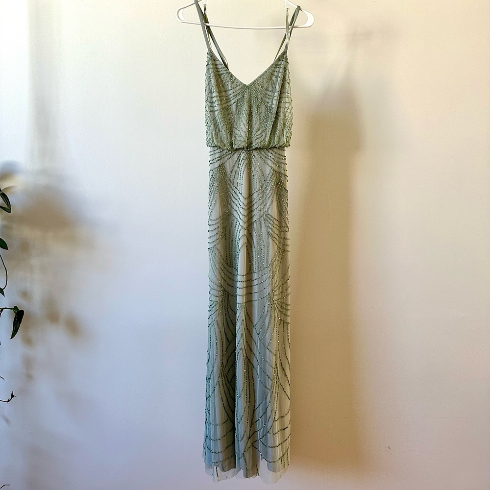 Adrianna Papell Size 2 Beaded Gown in Frosted Sage